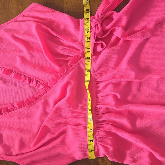 CeCe By Cynthia Steffe Hot Pink Sleeveless Ruffled Wrap Dress Size Large - Picture 9 of 13